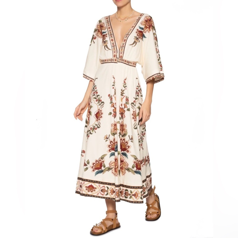FARM Rio Floral Cream Midi Dress Size S